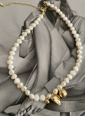 13c天然复古珍珠项链金属爱心