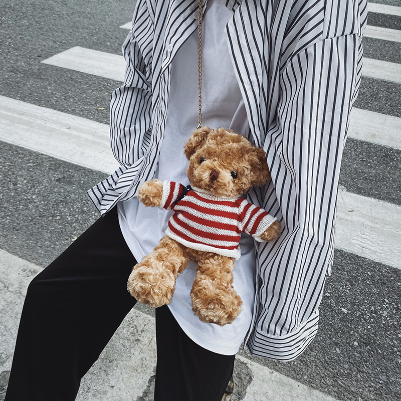 可爱少女毛绒小熊包玩偶包单肩包2024新款韩版学生女斜挎包链条包 - 图2