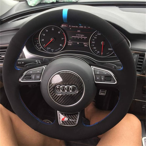 奥迪A4L专用手缝方向盘套A1A3A5A6LQ3Q5Q7S3S5TT真皮磨砂皮把套 - 图0