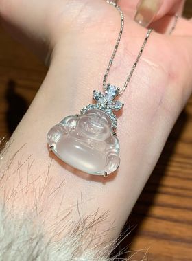 「三叶草佛公」天然水沫玉佛公吊坠项链女款s925银轻奢高级感送礼