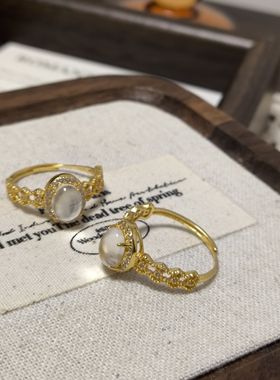 安琪公主！天然水沫玉银镀金戒指