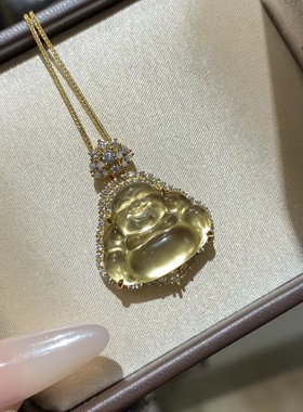 高品冰佛！天然水沫玉笑佛项链