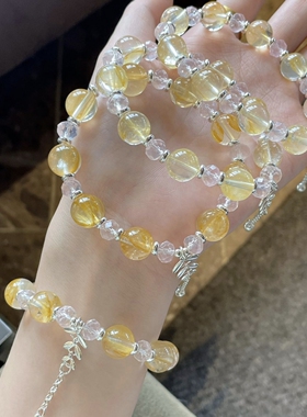 金光闪闪黄胶花水晶手链轻奢