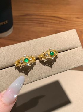 「波斯蜜语」宫廷风复古镂空天然翡翠戒指女款s925银轻奢小众高级