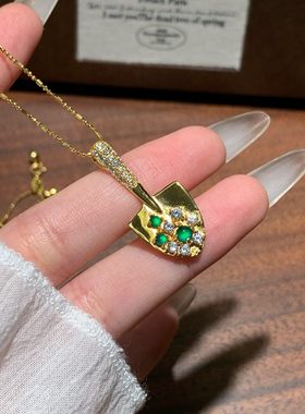 A货翡翠金铲子项链女轻奢送礼