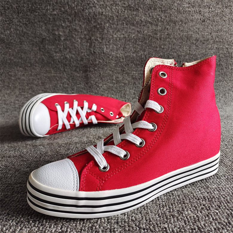 品牌撤柜断捡漏清仓女鞋圆头系带厚底内增高红色高帮板鞋休闲学生