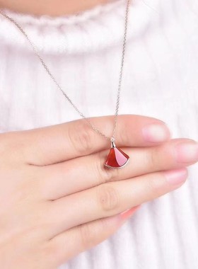 扇形小裙子玫瑰金贝壳吊坠银项链