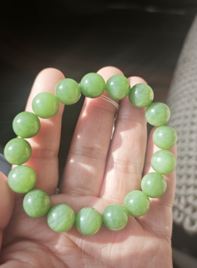 天然和田玉捡漏手链手串俄料老坑浅阳绿11毫米男女款一物一图正品