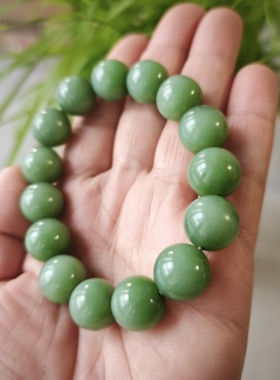 天然和田玉老料俄碧玉阳绿粉绿苹果绿猫眼圆珠手链素单圈手串男女