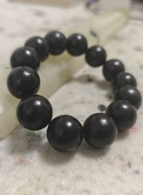 天然新疆和田玉青花墨玉手链男女款玉石珠子手串送证书卡12包邮′