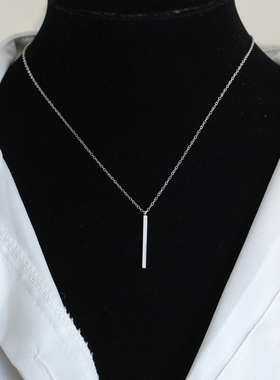 简约银色方条钻项链女款轻奢小众高级感短款颈链配饰百搭锁骨链潮