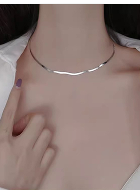 银色精致款蛇骨链ins冷淡风刀片链时尚项链男女轻奢高级感锁骨链
