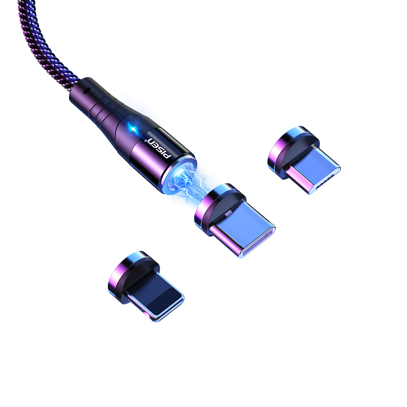 品胜数码旗舰店品胜磁吸数据线三合一充电线器磁力一拖三强磁铁磁吸头苹果iPhone手机快充type-c华为闪充2米冲安卓车载通用0