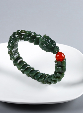 天然新疆和田玉且末料龙骨手链精致小众高级感气质手串龙纹造型