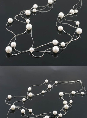 白色仿珍珠长款多层毛衣链包邮