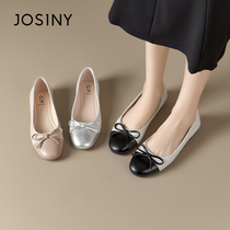 Zhuo Poetry Niphae Style Single Shoes Small Scent Wind Women Shoes 2024 New Spring A Foot Pedal Butterfly Knots Bean Shoes Small Leather Shoes