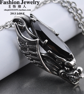 时尚韩版复古男士项链龙头镶石