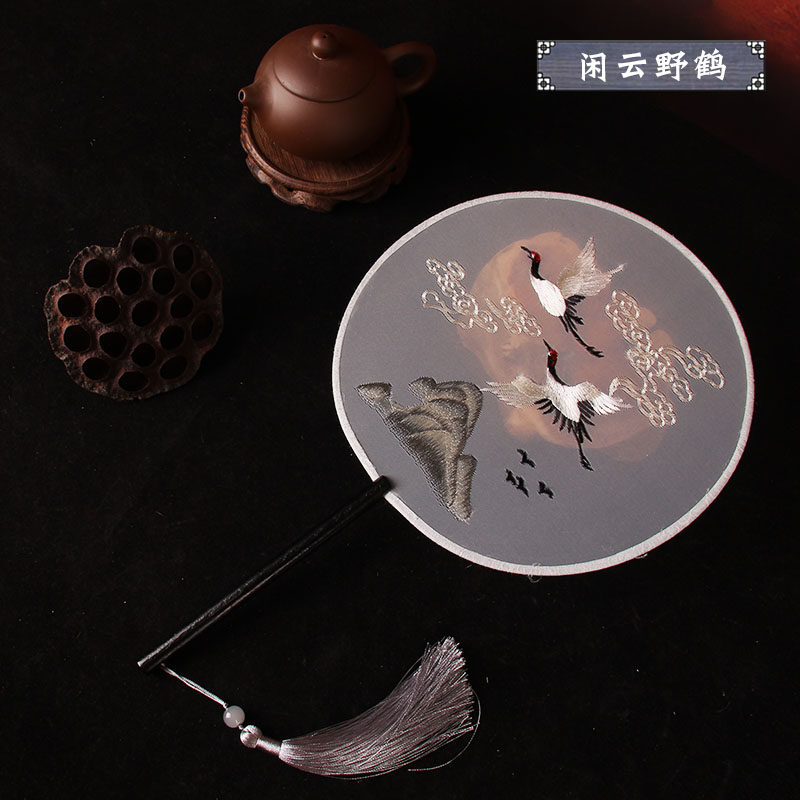 双面刺绣宫扇团扇圆形复古风少女心汉服旗袍装饰品真丝古典宫廷_虎窝淘
