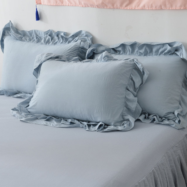All cotton pure cotton Nordic style bed sheets and quilt covers wash cotton princess style bed skirt solid color bed four-piece set bedding ins