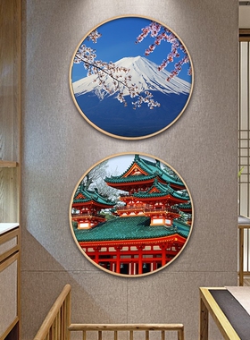 日式风居酒屋圆形浮世绘墙壁画