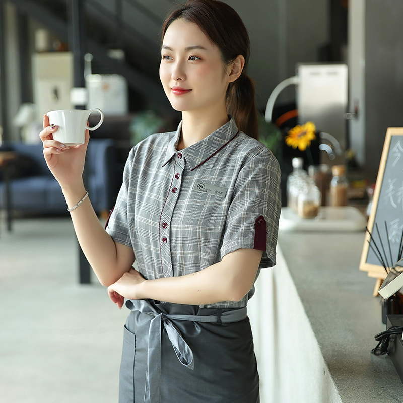 西餐前台收银咖啡厅春夏装女饮奶茶饭店火锅酒店服务员工作服短袖