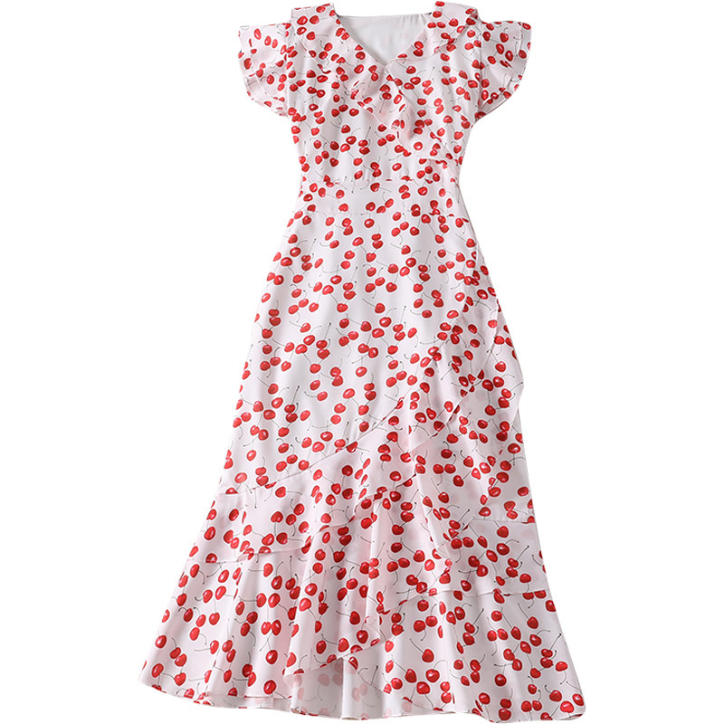 2020夏季女装新款飞飞袖v领荷叶边 lumn连衣裙