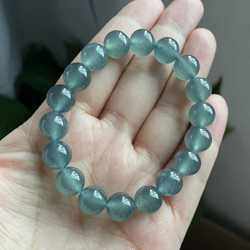 一物一图A货纯天然翡翠正品冰种蓝水圆珠天空蓝手串玉手链男 女士 - 图2