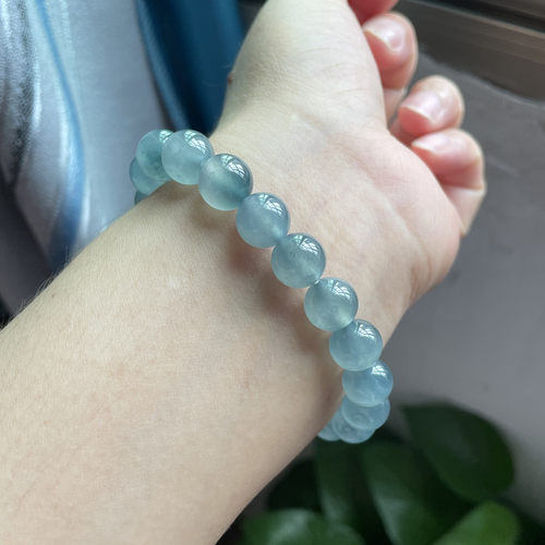 一物一图A货纯天然翡翠正品冰种蓝水圆珠天空蓝手串玉手链男 女士 - 图3