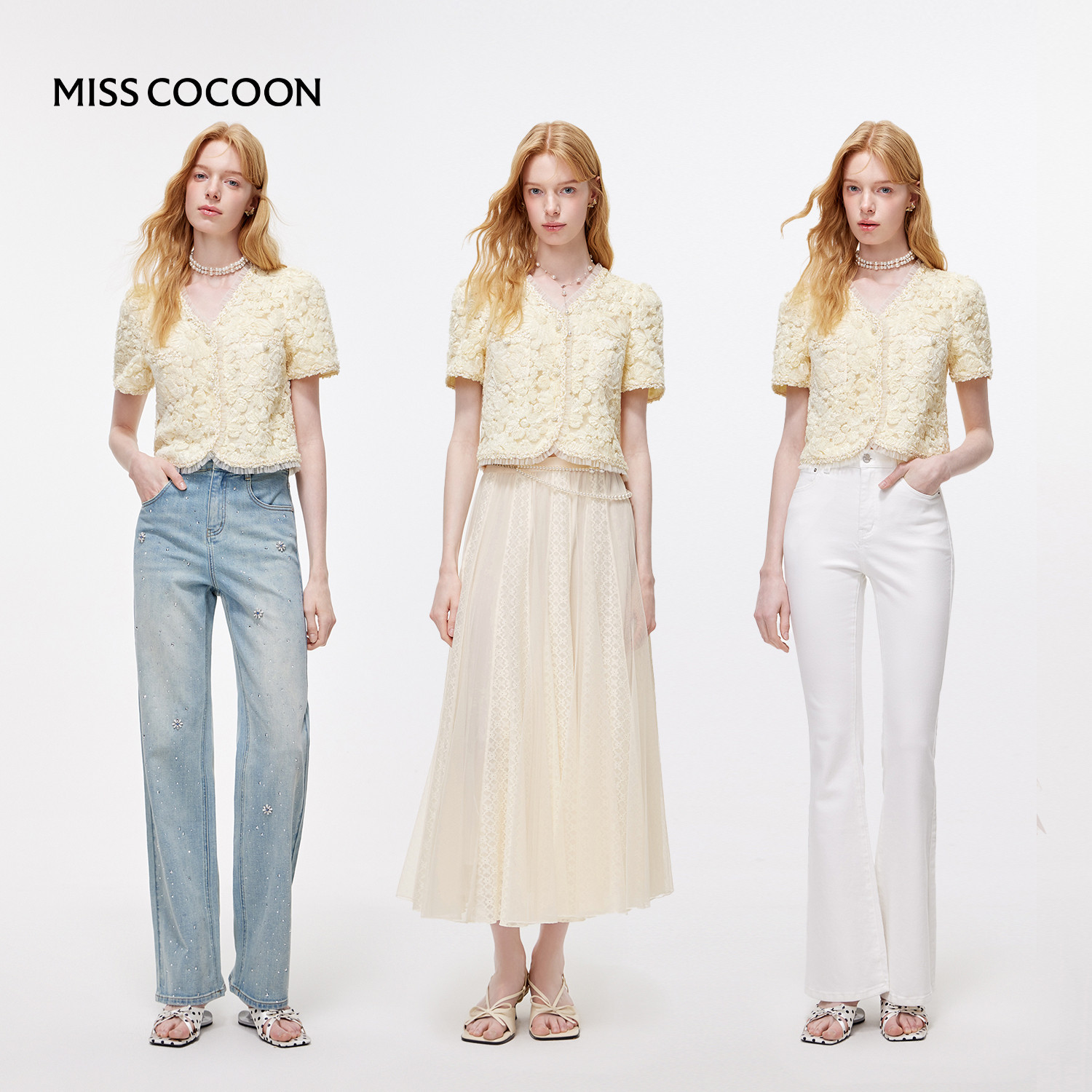 MISSCOCOON可可尼重工V领黄色短袖
