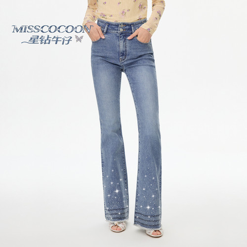 【星钻牛仔】MISSCOCOON可可尼重工喇叭裤女26新款高腰棉质牛仔裤 - 图1