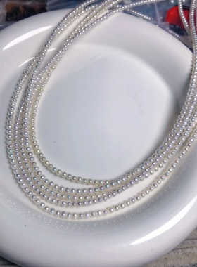 稀有2.8-3毫米近正圆微暇强光天然淡水珍珠ak小灯泡baby素珠链女