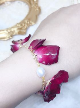 森物语原创设计花瓣红玫瑰手环