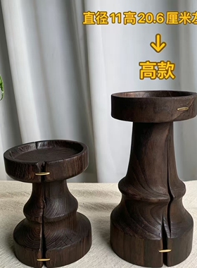 纯实木香樟木烛台侘寂风实木碳化复古烛台老物件风格台民宿装饰摆