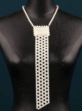 法式复古珍珠领带项链多层