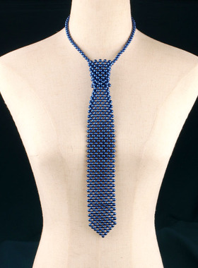 原创新款彩色领带手工串珠T台走秀女士领结装饰项链毛衣链百搭