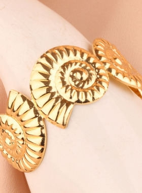 复古雕花宽版开口银杏叶手镯女