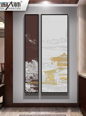 新中式客厅装饰画山水楼阁水墨画