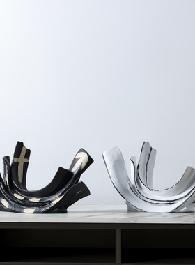 新中式侘寂树脂抽象几何艺术摆件售楼处展厅酒店摆设家居软装饰品