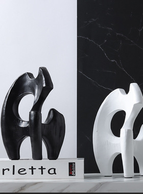 现代北欧极简树脂抽象黑白不规则几何火苗形摆件家居样板间装饰品