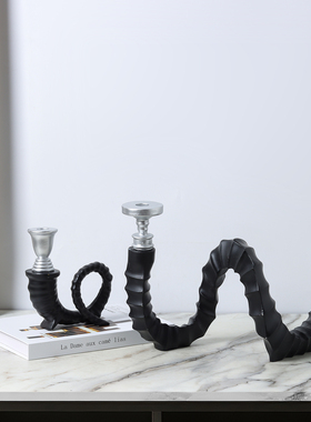现代极简意式羊角烛台轻奢样板间展厅酒店售楼处软装黑色烛台摆设