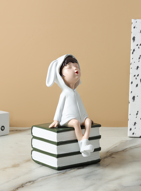 可爱女孩书本冥想树脂摆件手办