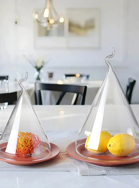 现代创意透明蛋糕玻璃罩料理水果面包点心罩 甜品店展示试吃托盘