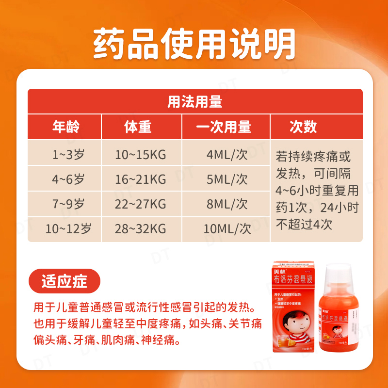 美林布洛芬混悬液100ml/盒布洛芬儿童感冒流行性发热缓解疼痛正品 - 图1