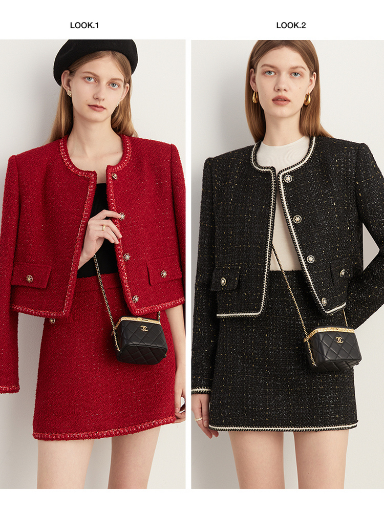 DPLAY年秋季气质法式名媛小香风含羊毛粗花呢套装红色外套女,淘宝优惠券,粉丝福利购,淘宝优惠卷