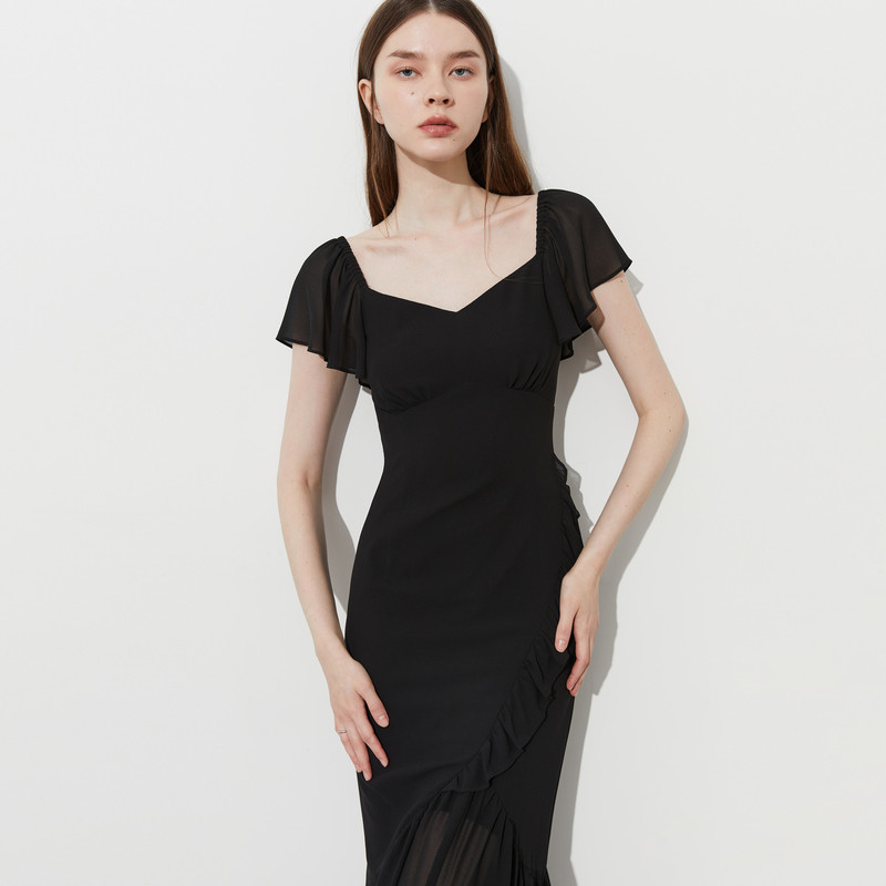 DPLAY【度假系列】2025年夏季新款黑色连衣裙女雪纺裙子小黑裙,淘宝优惠券,粉丝福利购,淘宝优惠卷