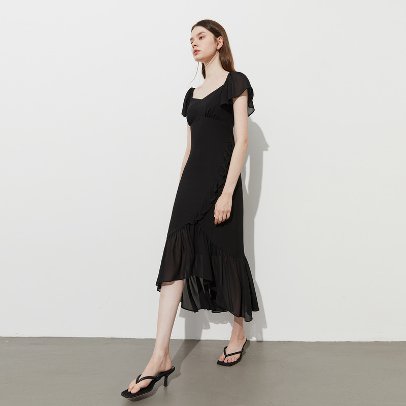 DPLAY【度假系列】2025年夏季新款黑色连衣裙女雪纺裙子小黑裙,淘宝优惠券,粉丝福利购,淘宝优惠卷