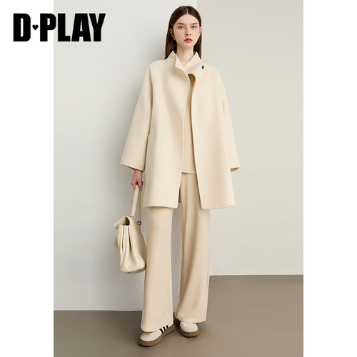 DPLAY2025年冬季新款白色双面呢子大衣100羊毛气质时髦外套女 - 图2