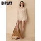 DPLAY ເສື້ອ chiffon ສີເບຈລະດູຮ້ອນທີ່ມີ ruffles off- shoulder