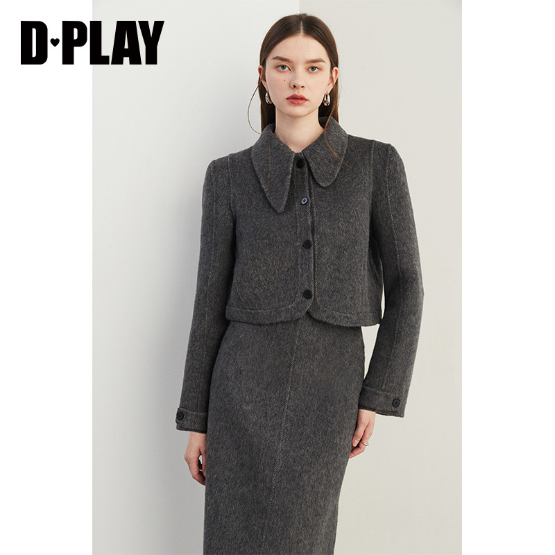 DPLAY【双面呢套装】冬季两件套灰色羊毛呢外套女毛呢套装,淘宝优惠券,粉丝福利购,淘宝优惠卷