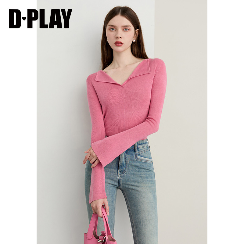 DPLAY羊毛混纺粉色针织衫春季新款上衣气质长袖修身气质打底衫女,淘宝优惠券,粉丝福利购,淘宝优惠卷